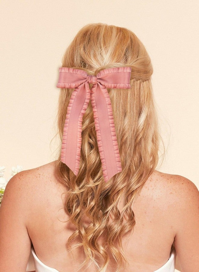 Gili 2PCS Hair Bows for Women Girls, Dusty Pink Bow for Hair Slides Metal Clips Cute Ruffled Edge Satin Ribbon Accessories for Toddlers Teens Kids - Image 3